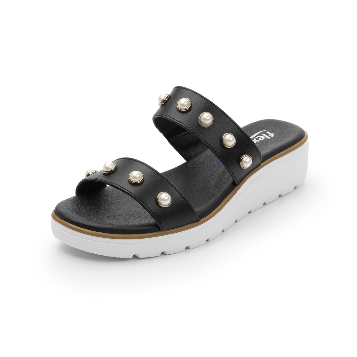 Sandalia De Playa Flexi Con Detalle De Perlas Para Mujer - Estilo 100101 Negro