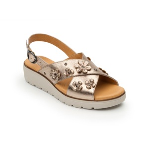 Sandalia De Playa Flexi Con Aplicaciones De Flores Para Mujer - Estilo 100102 Bronce Sandalia De Playa Flexi Con Aplicaciones De Flores Para Mujer - Estilo 100102 Bronce