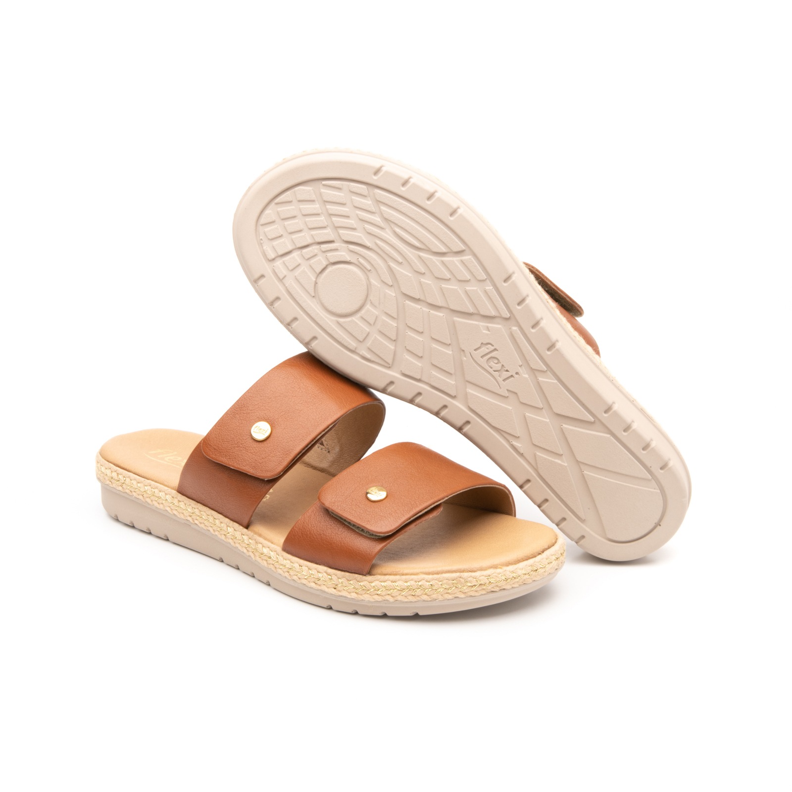 Sandalia De Playa Flexi Con 100% Piel Para Mujer - Estilo 100205 Café