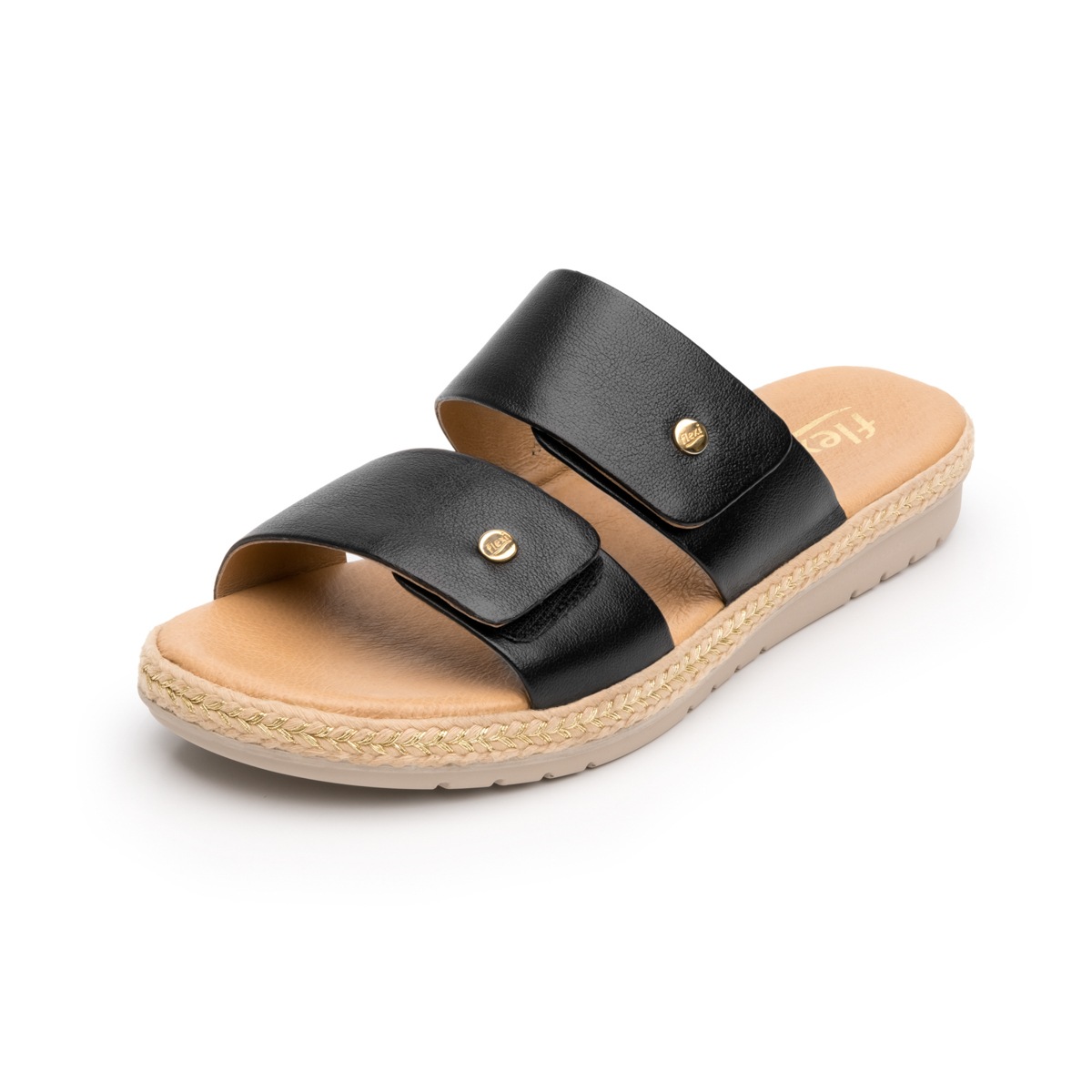 Sandalia De Playa Flexi Con 100% Piel Para Mujer - Estilo 100205 Negro