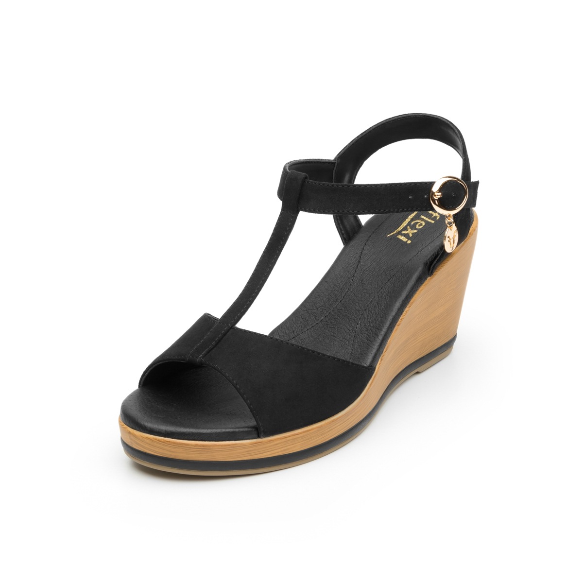 Sandalia De Plataforma Casual Flexi Con Tacto De Efecto Gamuza Para Mujer - Estilo 100703 Black