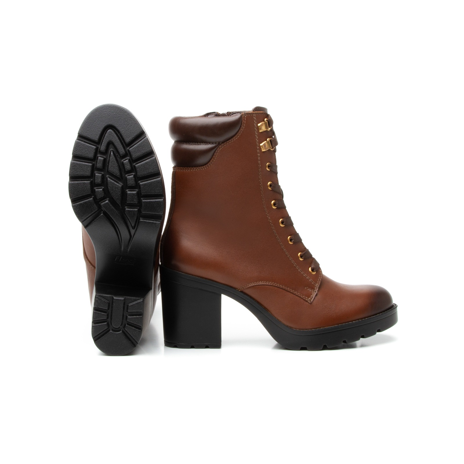 Bota Corta De Tacón Flexi para Mujer con Agujetas Estilo 102312 Café