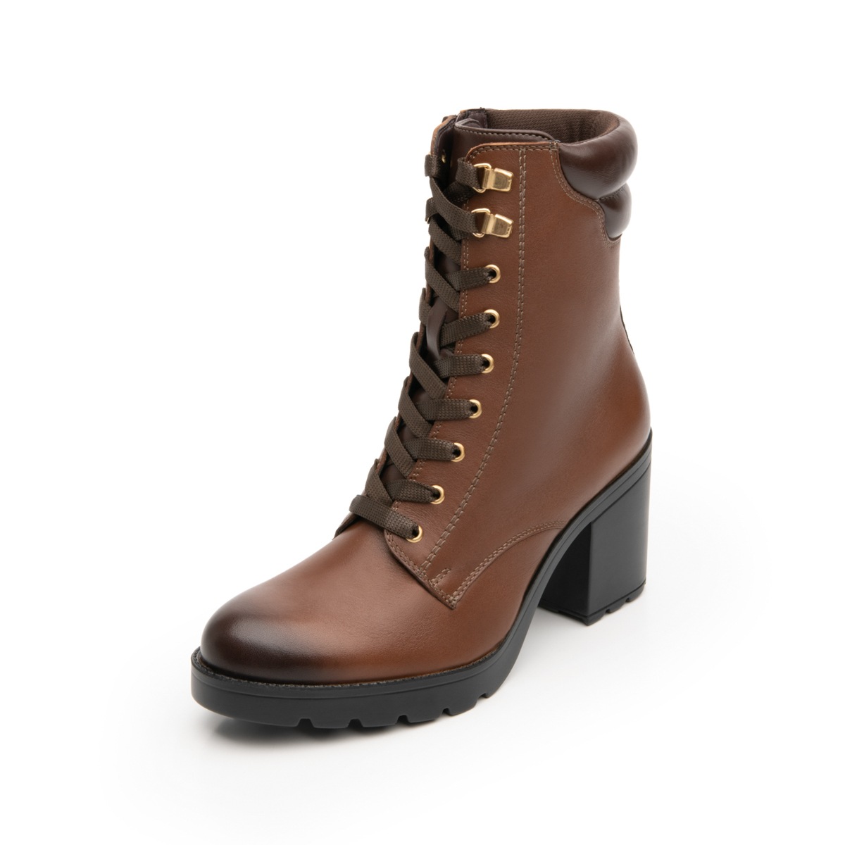 Bota Corta De Tacón Flexi para Mujer con Agujetas Estilo 102312 Café