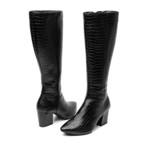 Bota Alta Con Tacón Flexi para Mujer con Detalles de Textura Estilo 105908 Negro Bota Alta Con Tacón Flexi para Mujer con Detalles de Textura Estilo 105908 Negro