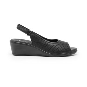 Sandalia De Cuña Flexi para Mujer con Acabado Perforado Estilo 123704 Negro