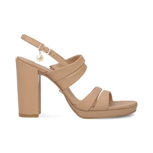 Sandalia de tacón 10 cm en piel color taupe Quirelli estilo 302702