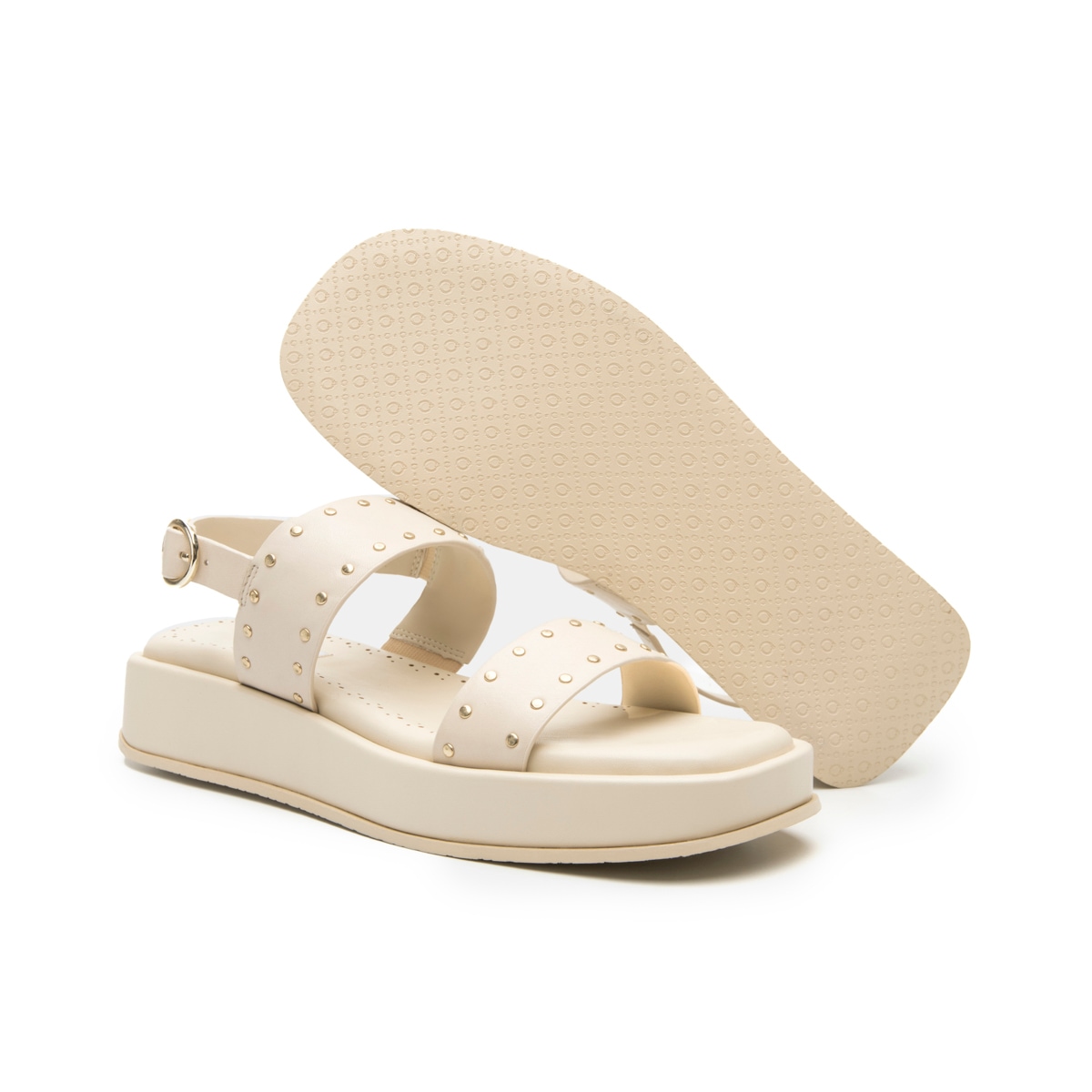 Sandalia flatform con estoperoles en piel color latte Quirelli estilo 303101