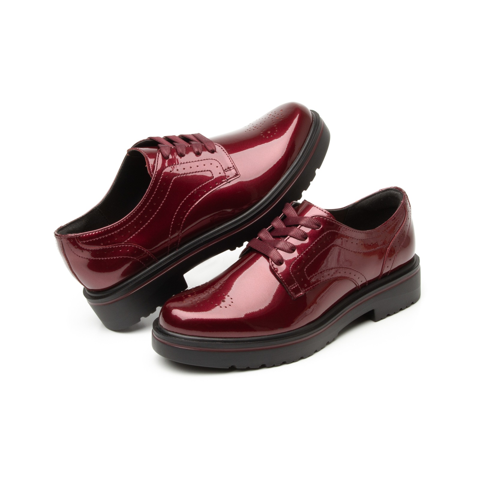 Derby De Charol Flexi para Mujer con Suela gruesa Estilo 32904 Vino