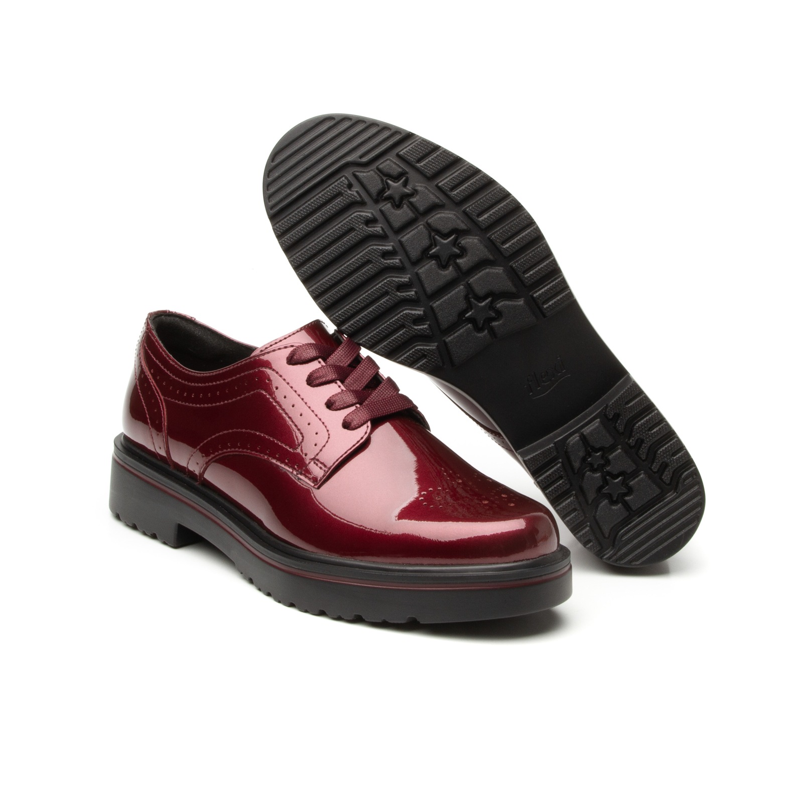Derby De Charol Flexi para Mujer con Suela gruesa Estilo 32904 Vino