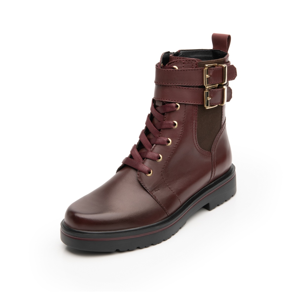 Bota Corta Con Hebillas Flexi para Mujer con Suela Gruesa Estilo 32910 Vino