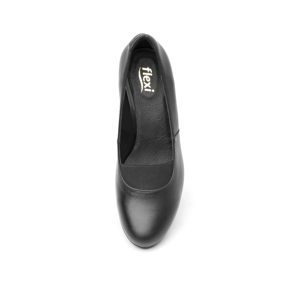 Zapato De Tacón Para Oficina Flexi Con Elástico Frontal Para Mujer - Estilo 34311 Negro Liso
