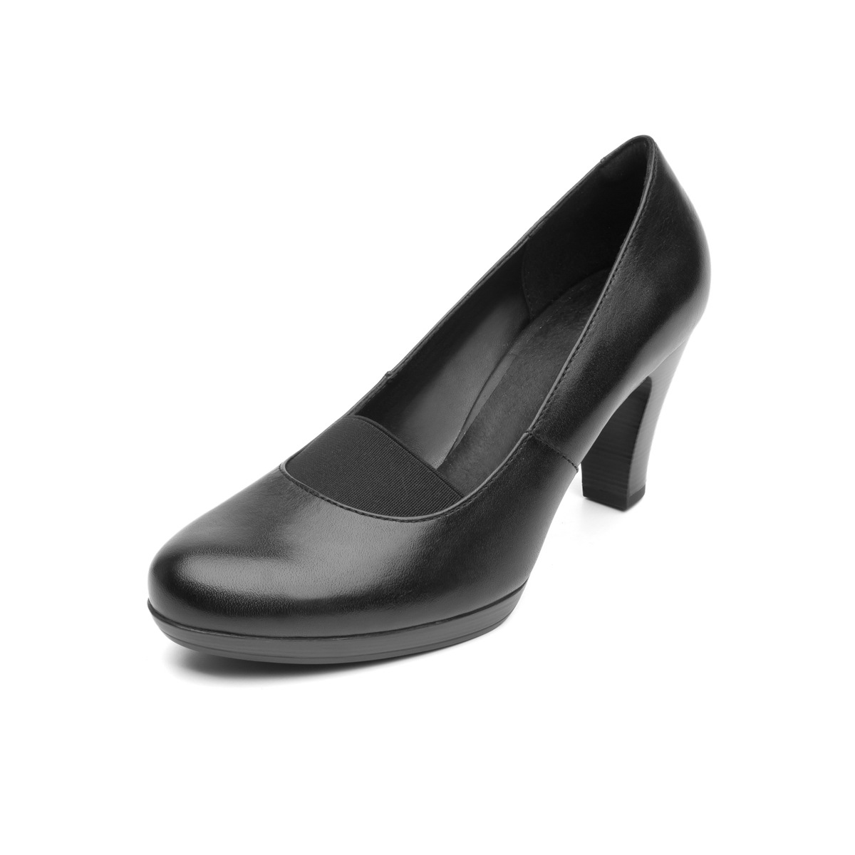 Zapato De Tacón Para Oficina Flexi Con Elástico Frontal Para Mujer - Estilo 34311 Negro Liso