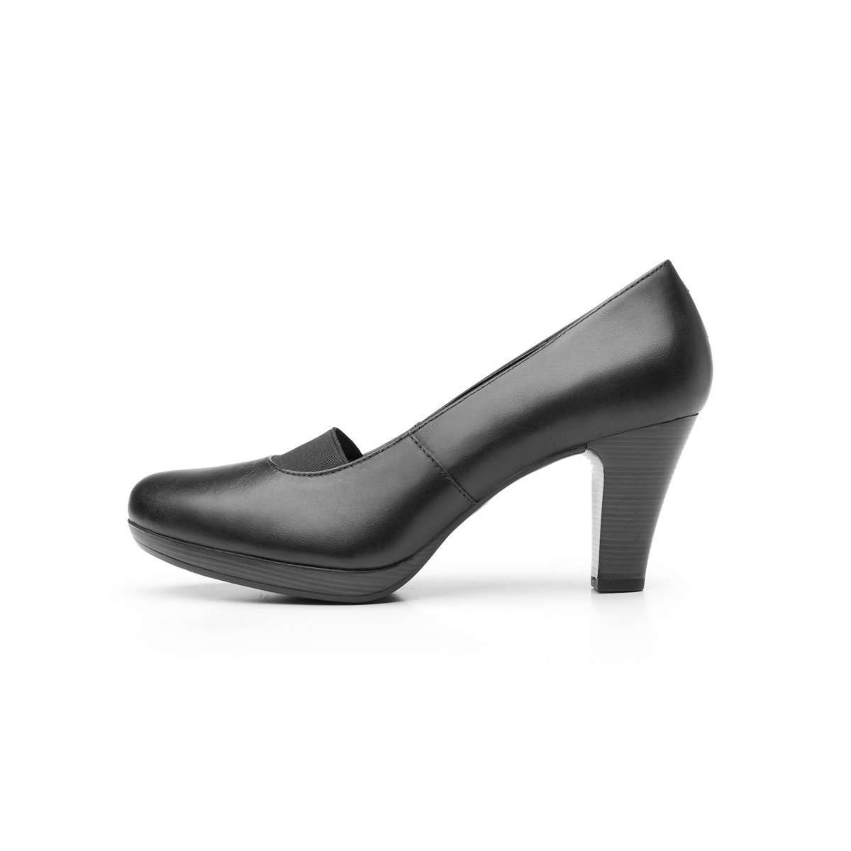 Zapato De Tacón Para Oficina Flexi Con Elástico Frontal Para Mujer - Estilo 34311 Negro Liso