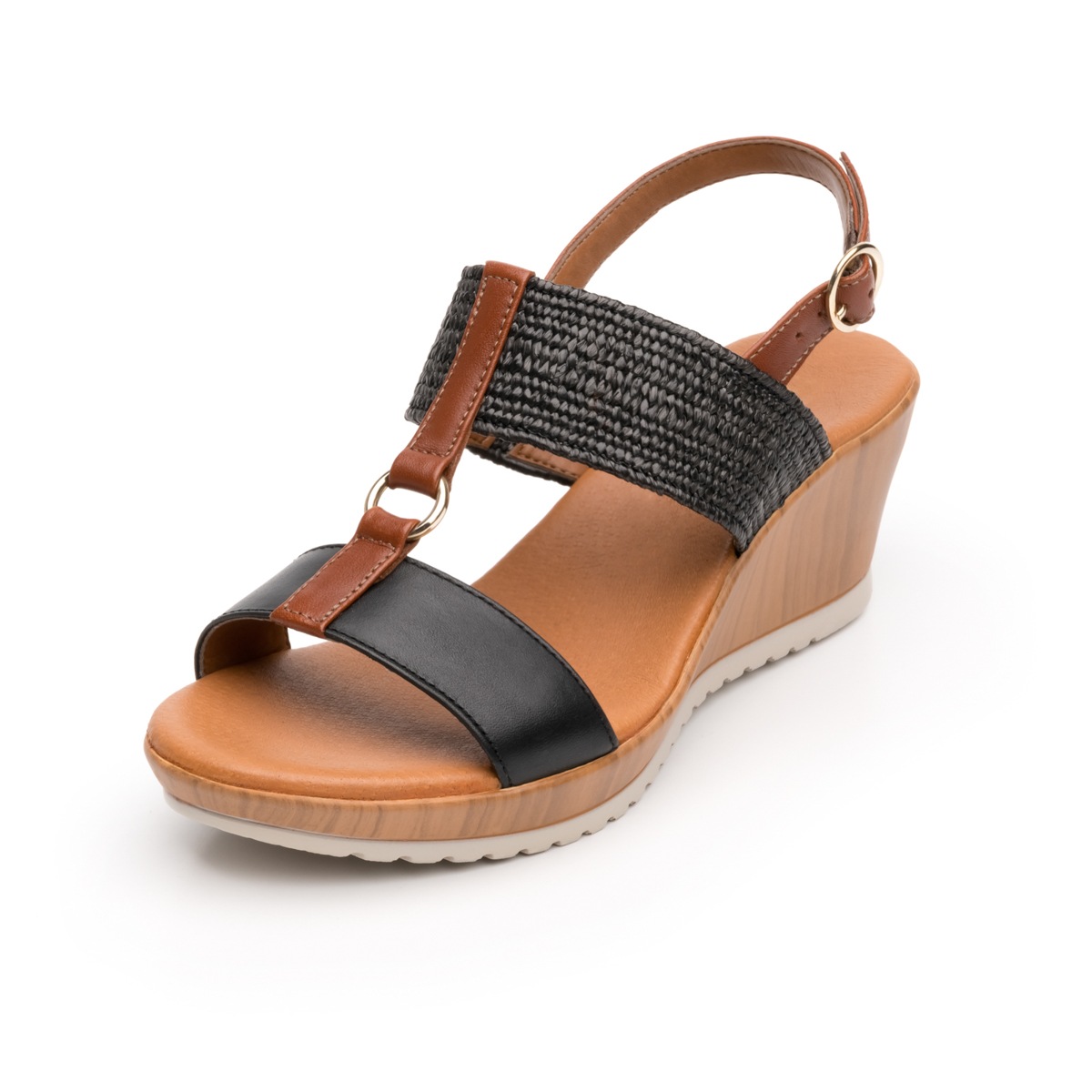 Sandalia Casual Flexi Con Combinación De Texturas Para Mujer - Estilo 34512 Negro