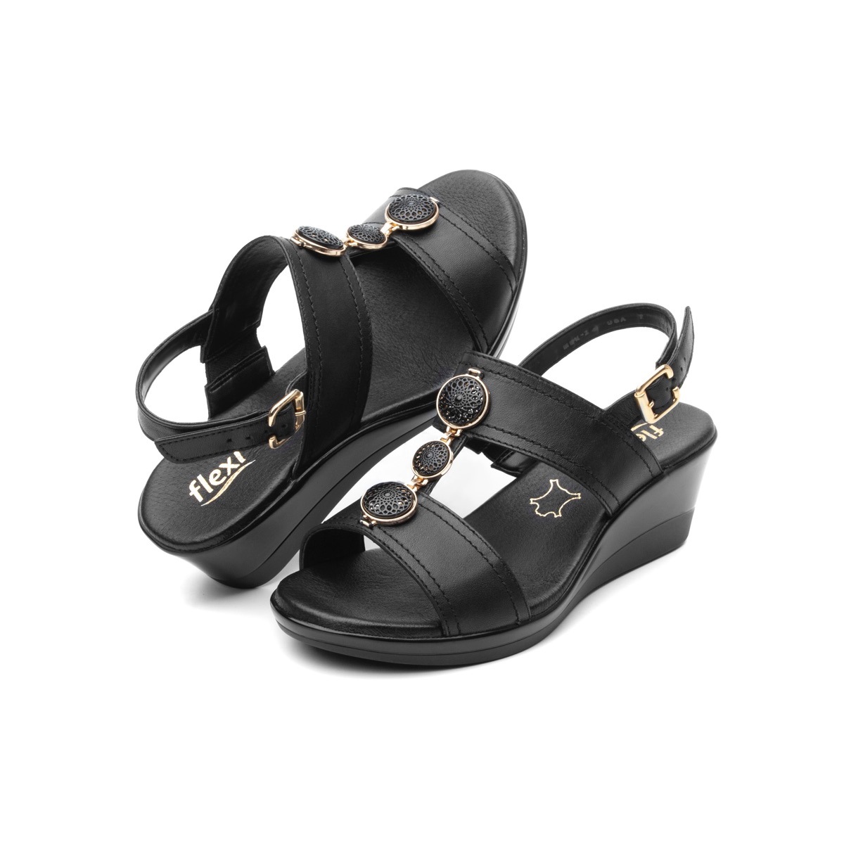 Sandalia Casual Flexi Con Herrajes Perforados Para Mujer - Estilo 34706 Negro