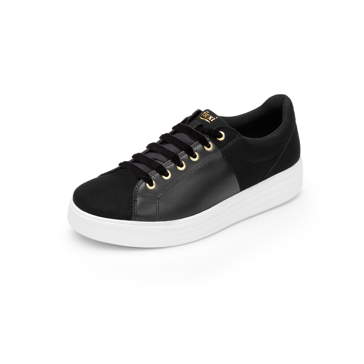 Sneaker Universitario Flexi Con Materiales Combinados Para Mujer - Estilo 36303 Negro