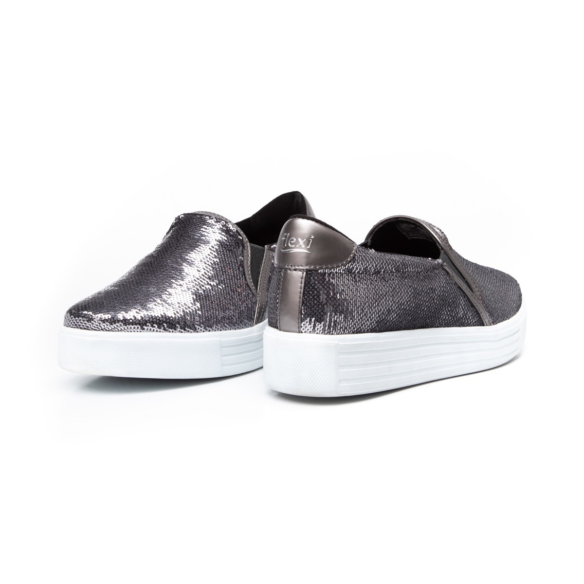 Flat Universitario Flexi De Lentejuelas Para Mujer - Estilo 36310 Plomo