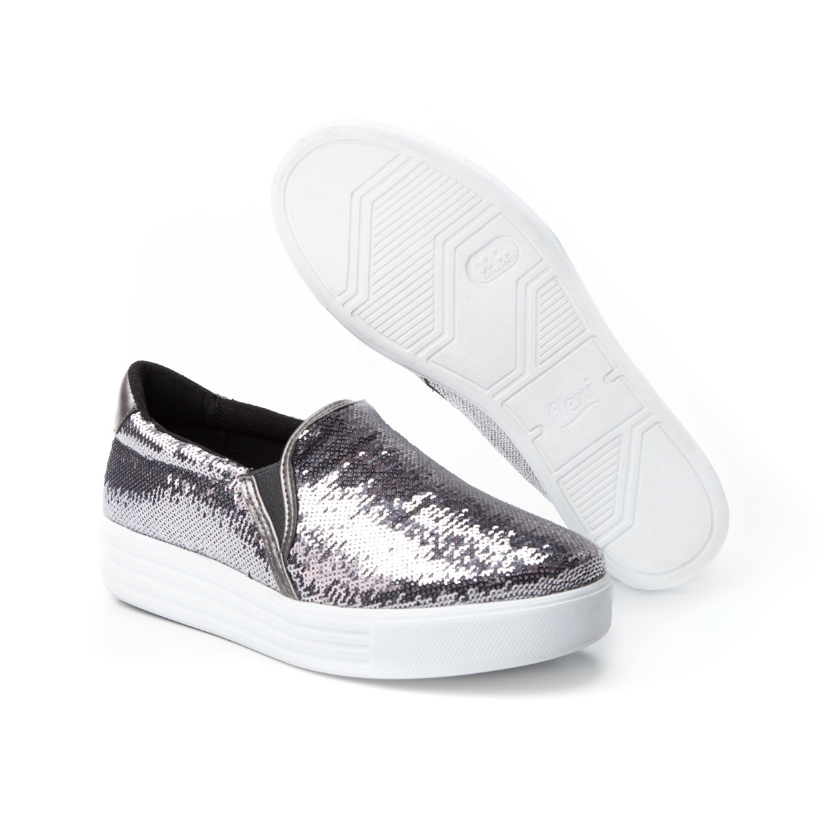 Flat Universitario Flexi De Lentejuelas Para Mujer - Estilo 36310 Plomo