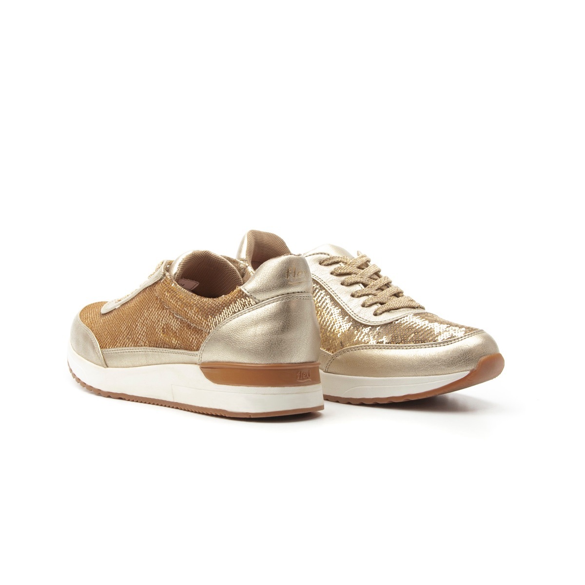 Sneaker Urbano Flexi Con Lentejuelas De Alto Brillo Para Mujer - Estilo 37704 Oro