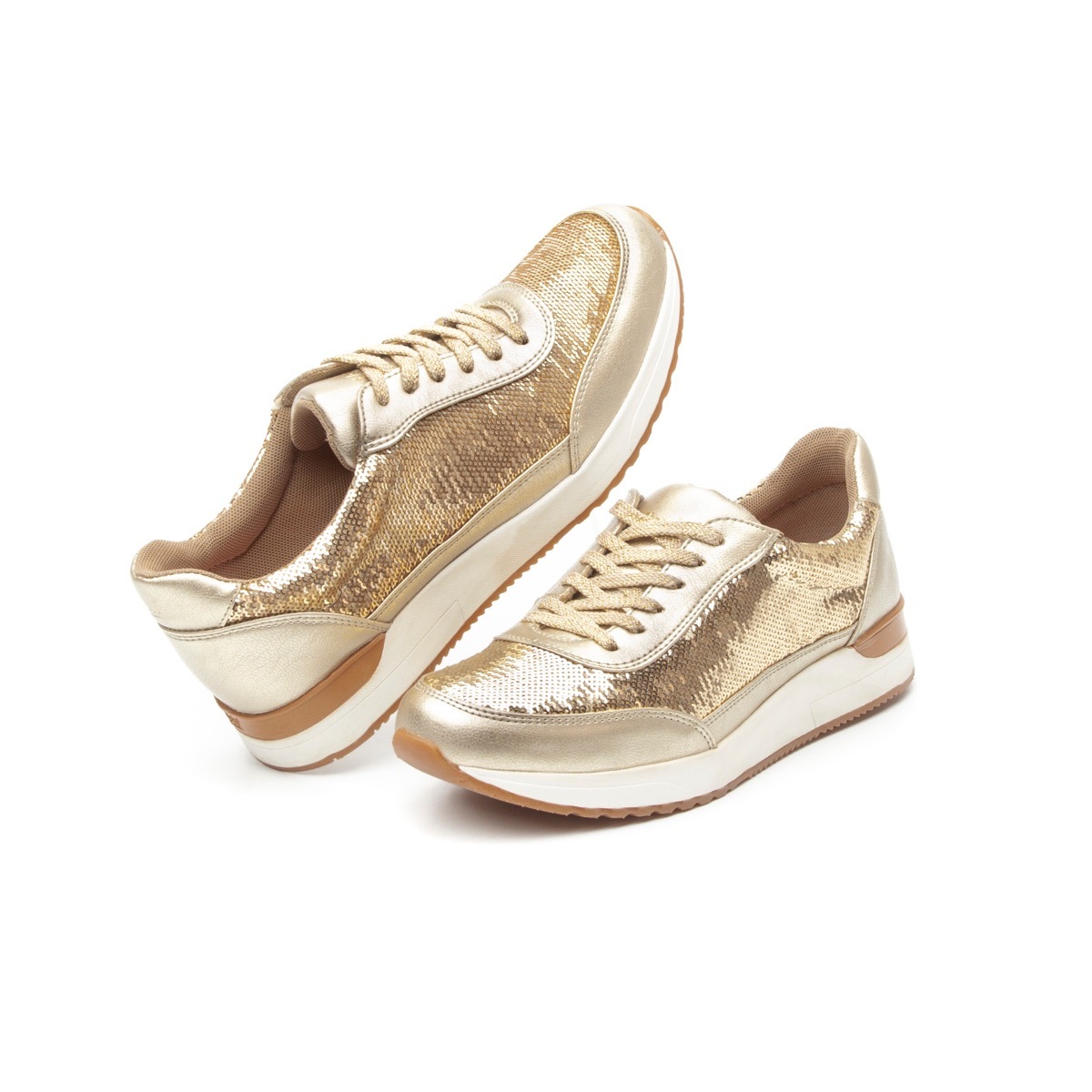 Sneaker Urbano Flexi Con Lentejuelas De Alto Brillo Para Mujer - Estilo 37704 Oro