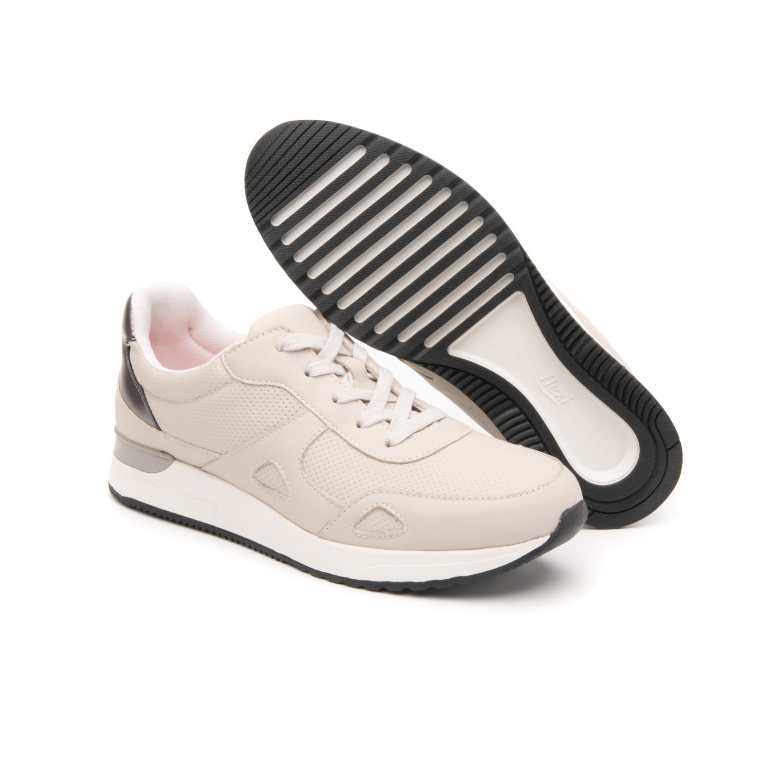 Sneaker Urbano Flexi Con Combinación De Texturas Para Mujer - Estilo 37710 Hueso
