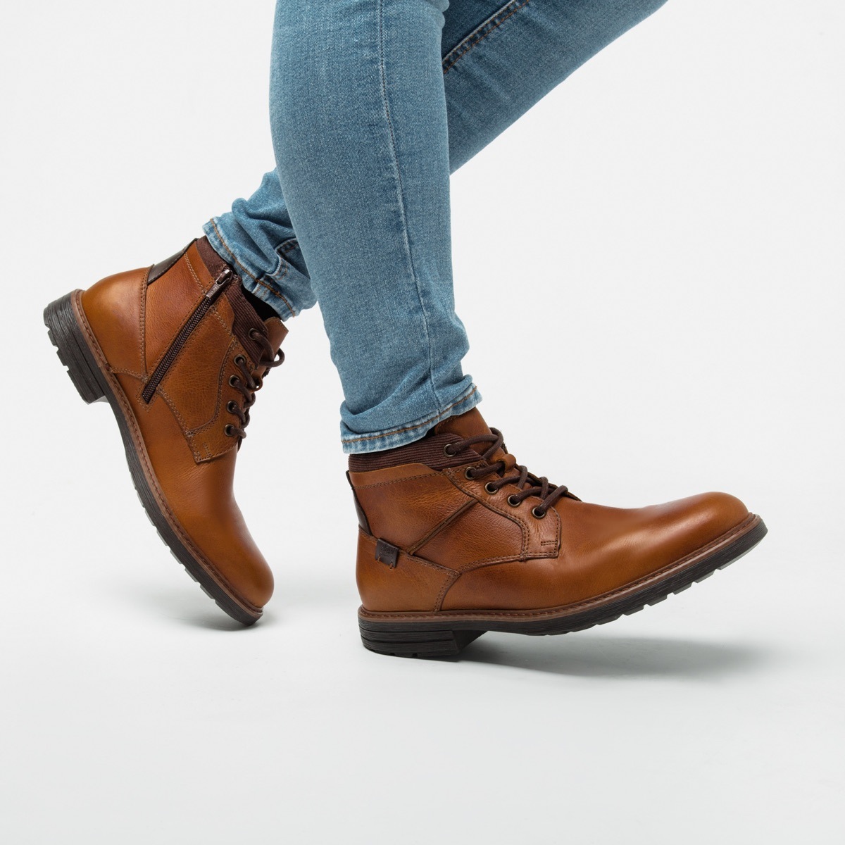 Botín Casual Flexi Con Combinación De Texturas Para Hombre - Estilo 402502 Tan