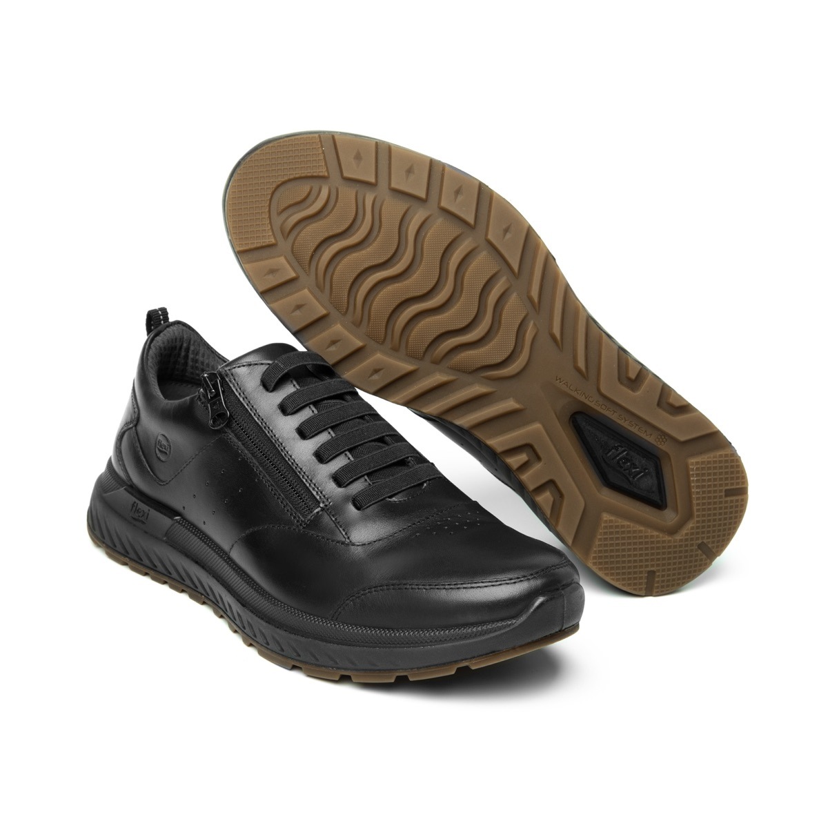 Sneaker Urbano Flexi Con Agujetas Elásticas Para Hombre - Estilo 403003 Negro