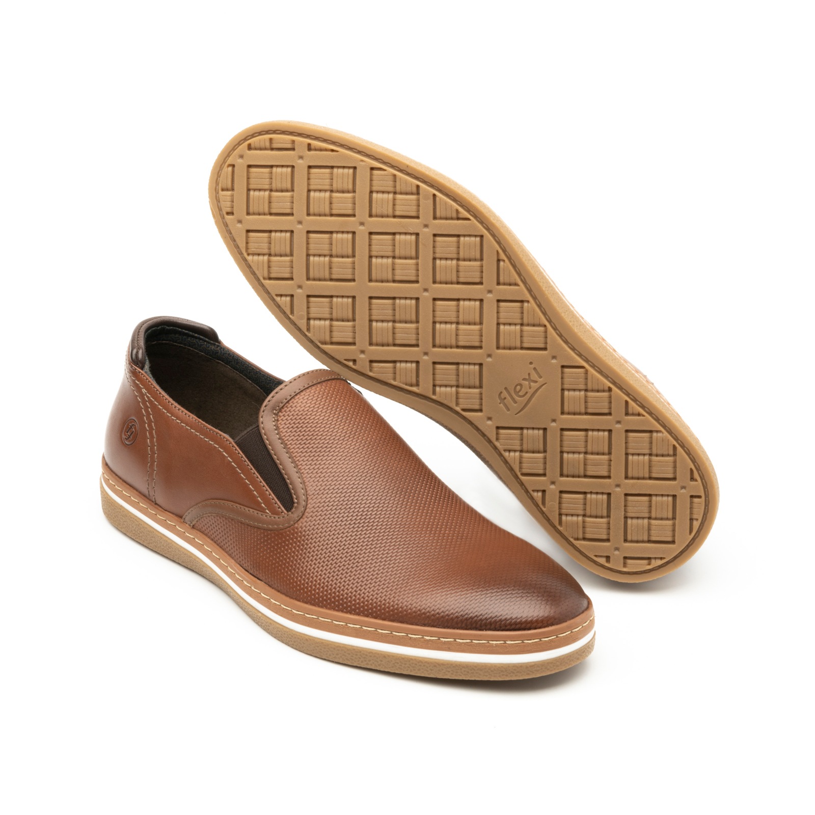 Loafer Piel Plaqueada Flexi para Hombre Estilo 406803 Tan