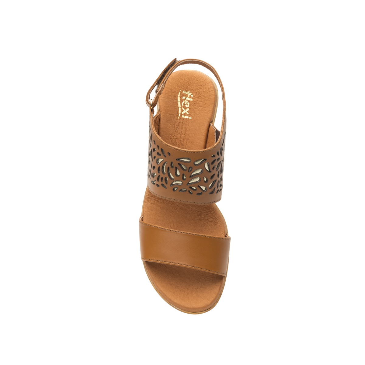 Sandalia De Plataforma Casual Flexi Con Adorno De Perforados Para Mujer - Estilo 44508 Tan