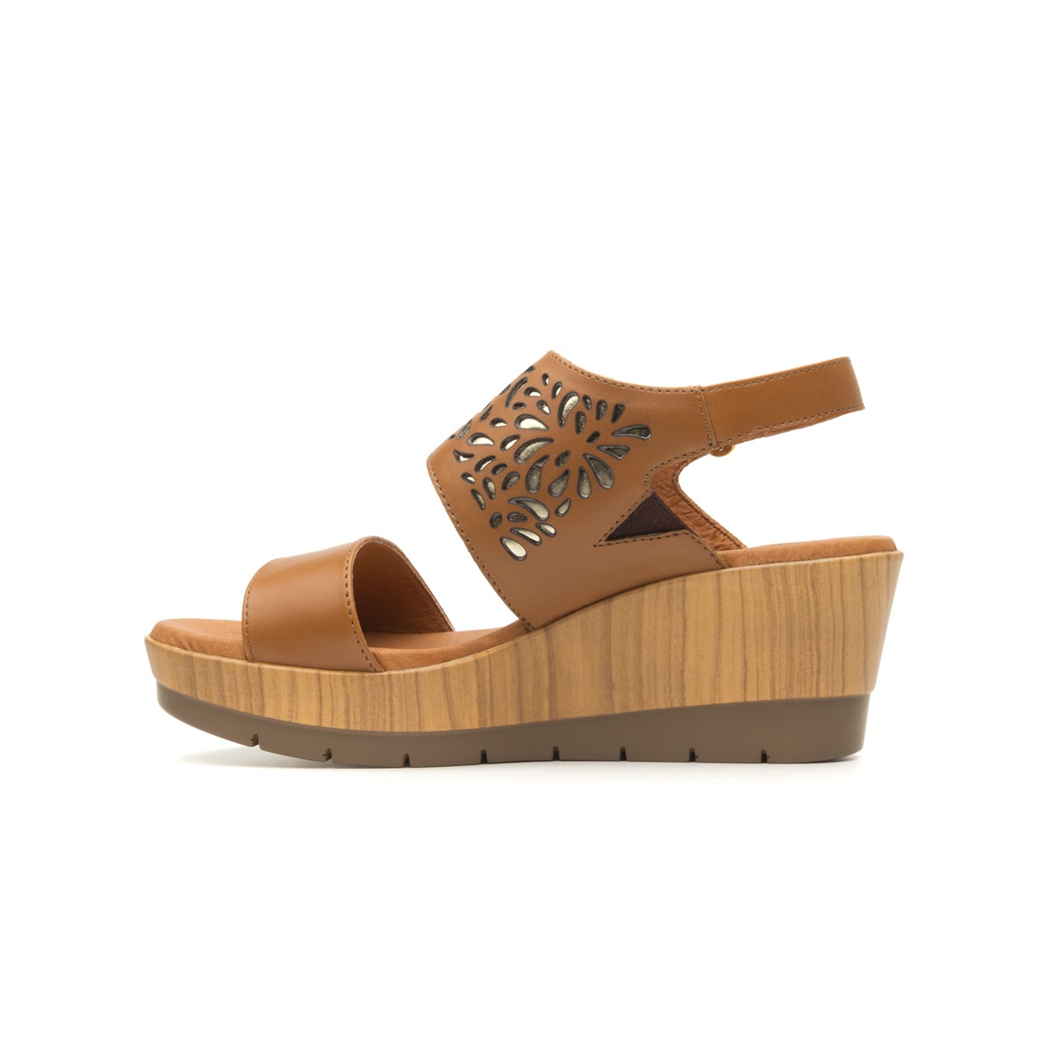Sandalia De Plataforma Casual Flexi Con Adorno De Perforados Para Mujer - Estilo 44508 Tan