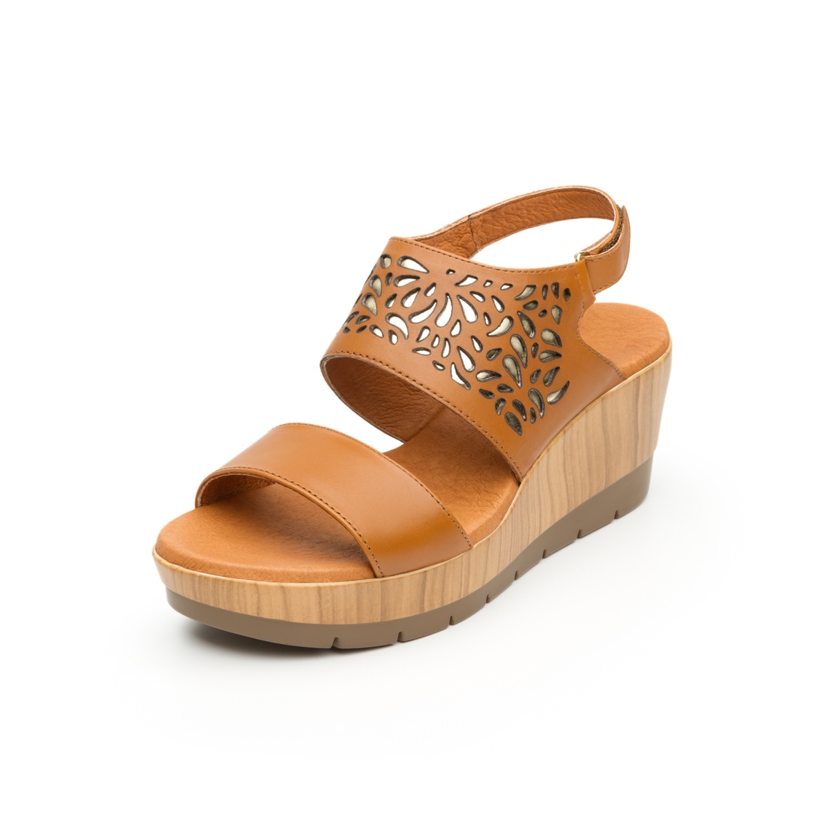 Sandalia De Plataforma Casual Flexi Con Adorno De Perforados Para Mujer - Estilo 44508 Tan