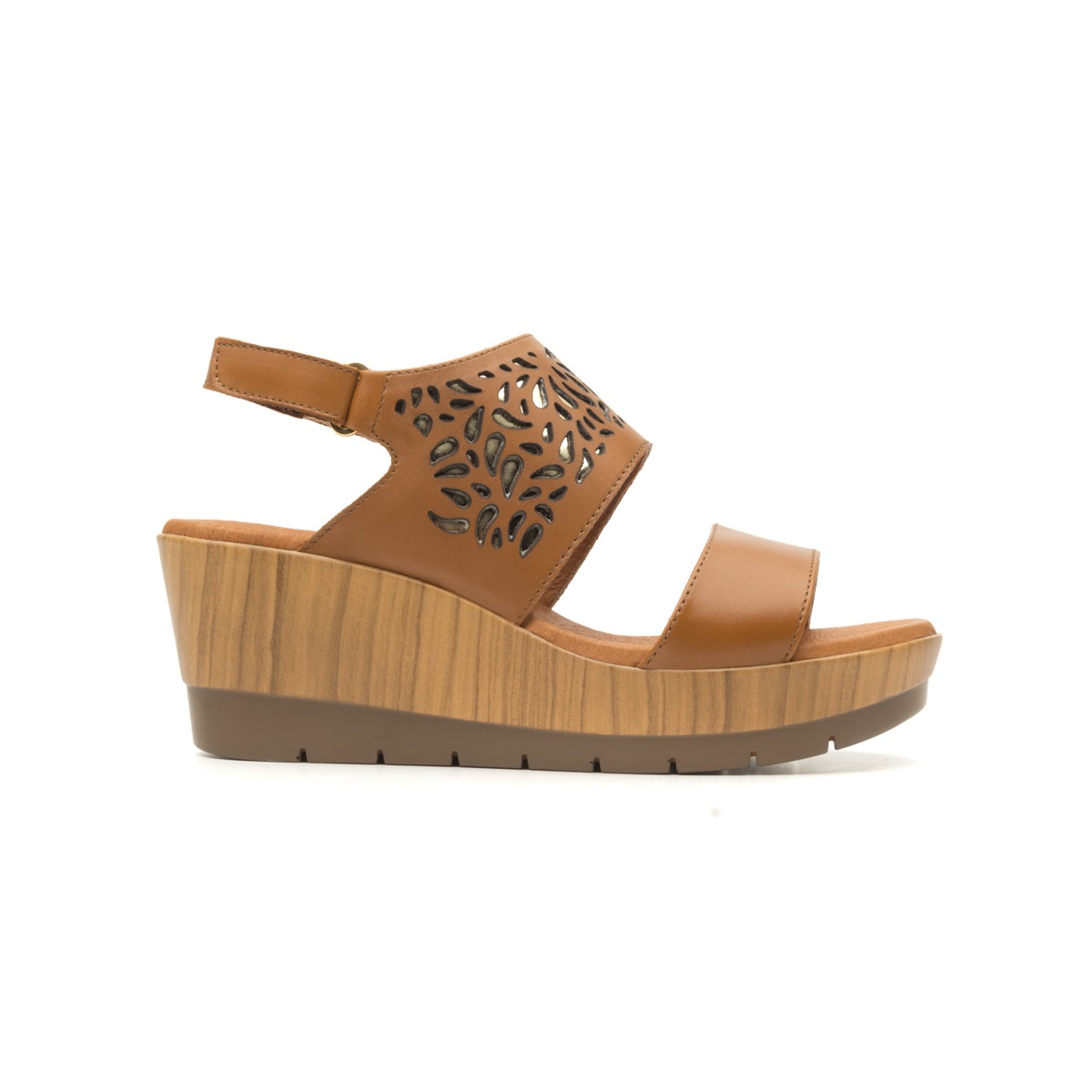 Sandalia De Plataforma Casual Flexi Con Adorno De Perforados Para Mujer - Estilo 44508 Tan