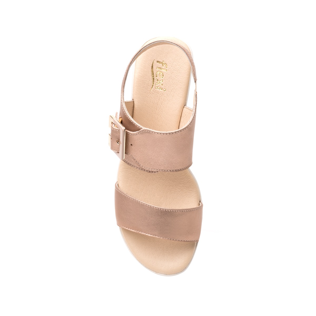 Sandalia Casual Flexi De Piel Metalizada Para Mujer - Estilo 44516 Oro Rosa