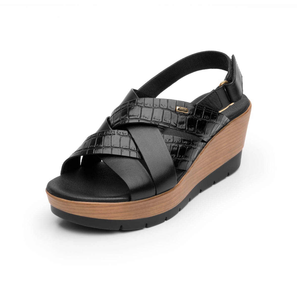 Sandalia Casual Flexi Con Textura Exótica Para Mujer - Estilo 44517 Negro