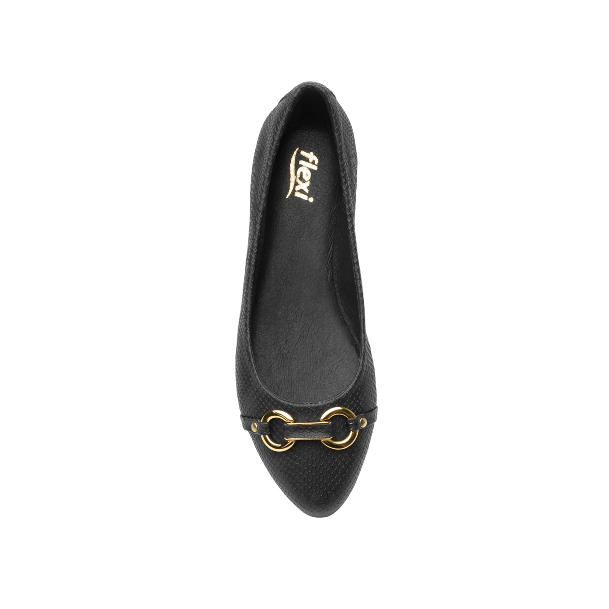 Flat Para Oficina Flexi Con Herraje Color Oro Para Mujer - Estilo 47308 Negro