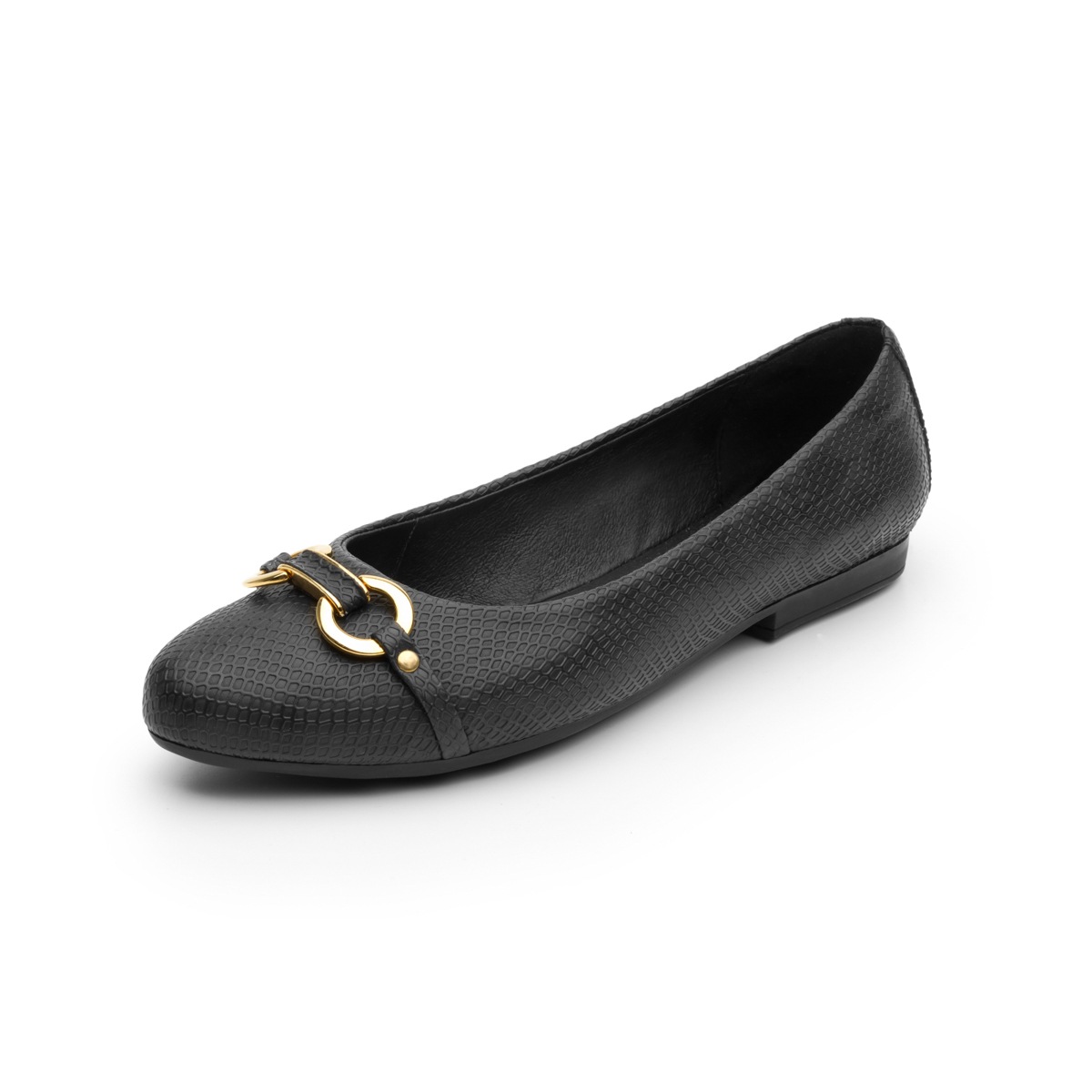 Flat Para Oficina Flexi Con Herraje Color Oro Para Mujer - Estilo 47308 Negro